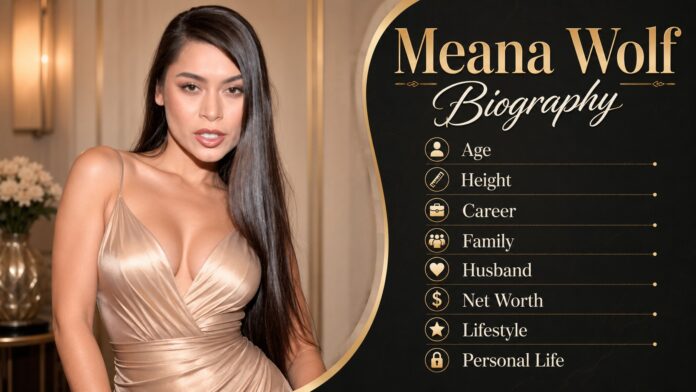 Meana Wolf biography featured image with age, height, career, family, husband, net worth, lifestyle, and personal life topics